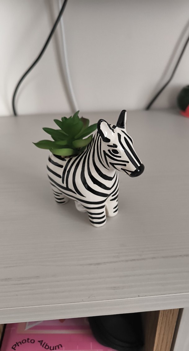 Zebra Desenli Beyaz Seramik Vazo - Görsel 5