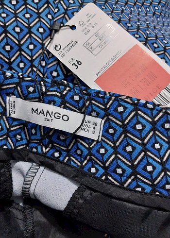 s Beden Mavi Yılan Desenli Kumaş Kadın Pantolon