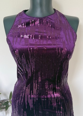 Parlak Mor Yılan Desenli Midi Abiye Elbise - Görsel 6