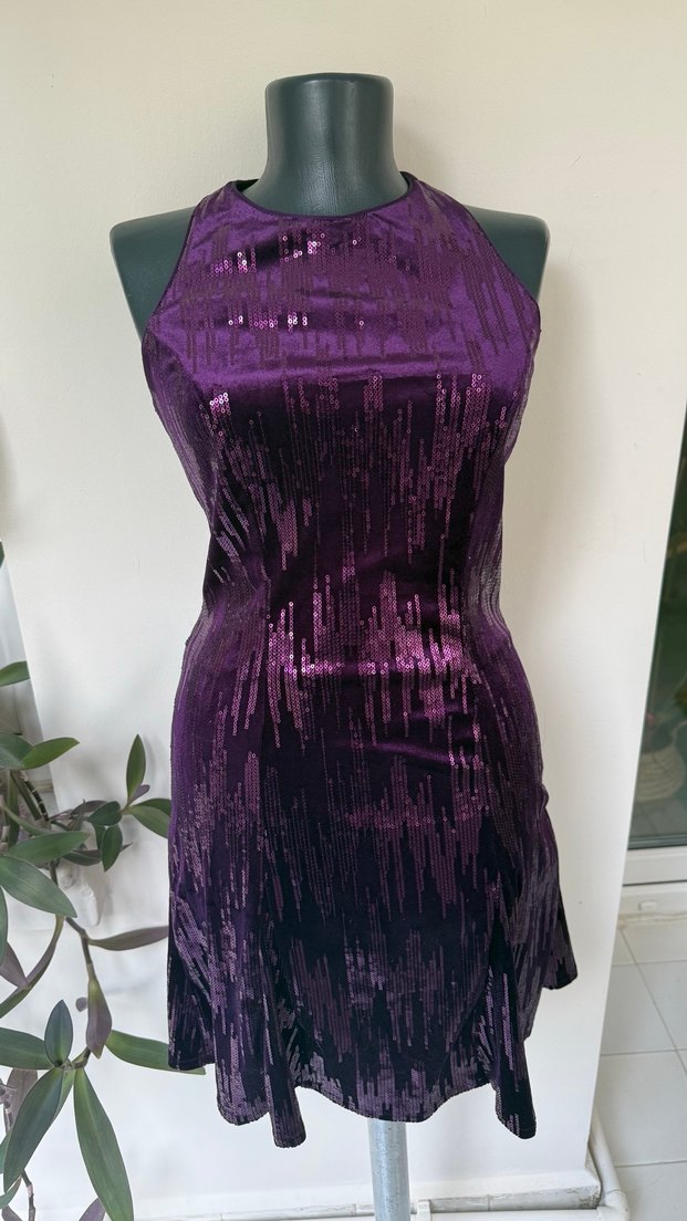 Parlak Mor Yılan Desenli Midi Abiye Elbise - Görsel 4