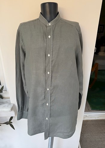 Massimo Dutti Minimal Gri Beyaz Uzun Kollu Gomlek