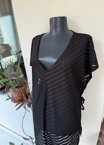 Siyah Midi Boy Drapeli plaj giyim - Görsel 4