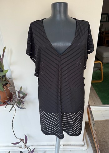 Siyah Midi Boy Drapeli plaj giyim - Görsel 3