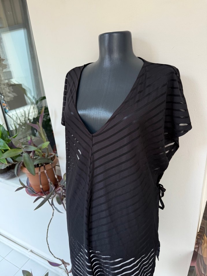 Siyah Midi Boy Drapeli plaj giyim - Görsel 4