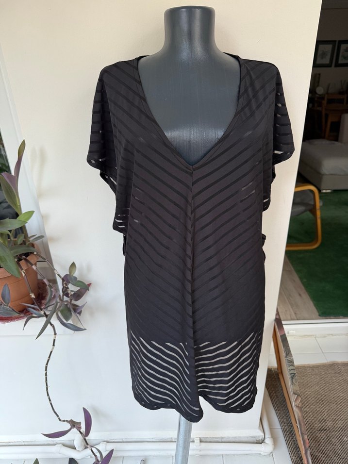 Siyah Midi Boy Drapeli plaj giyim - Görsel 3