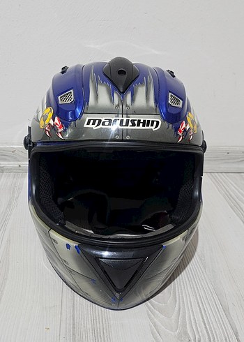 Mavi Baskılı Seramik Motosiklet Kaskı - Görsel 4