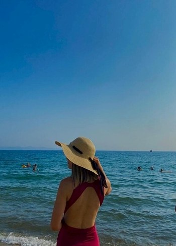 Pembe Drapeli Strappy Kadın Mayo - Görsel 2