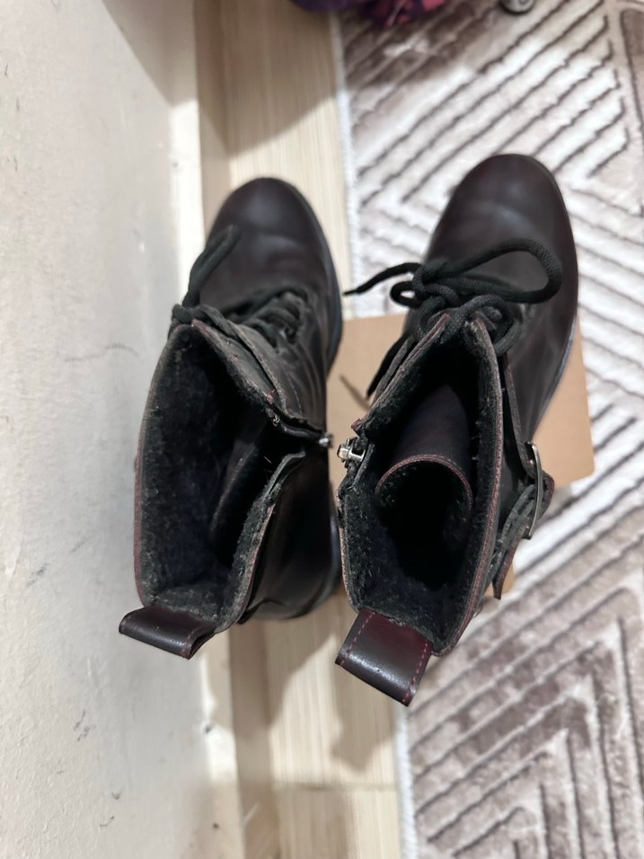 Kahverengi Deri Tokalı Biker Kadın Botları - Görsel 4