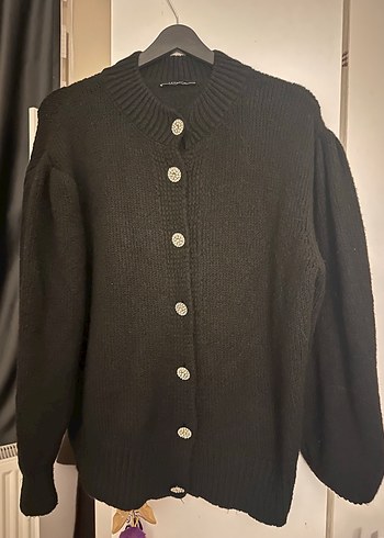 Düğmeli Siyah Kadın Triko Hırka - Görsel 3