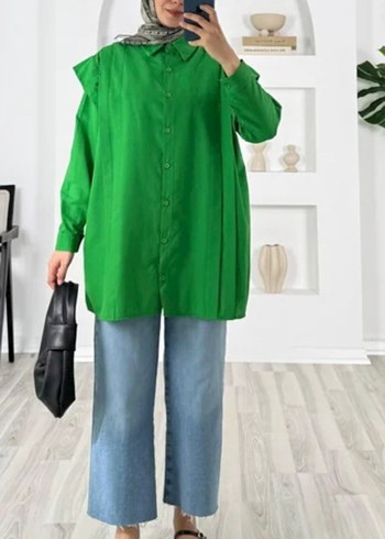 Yeşil Düğmeli Gömlek - Görsel 5