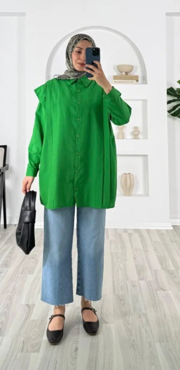 Yeşil Düğmeli Gömlek - Görsel 5