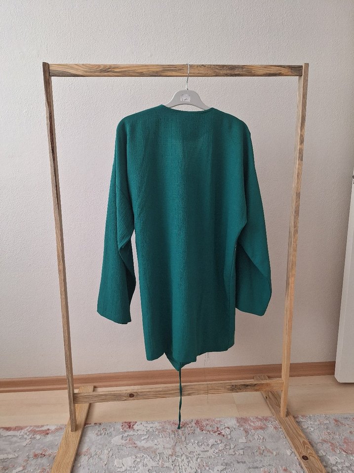 Diger Yeşil Uzun Keten Kimono - Görsel 4