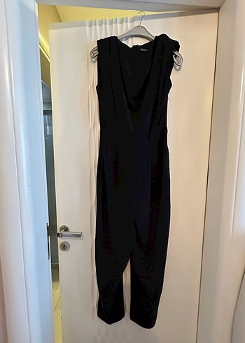 Drapeli Siyah Kadın Uzun Tulum - Görsel 3