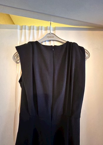 Drapeli Siyah Kadın Uzun Tulum - Görsel 5