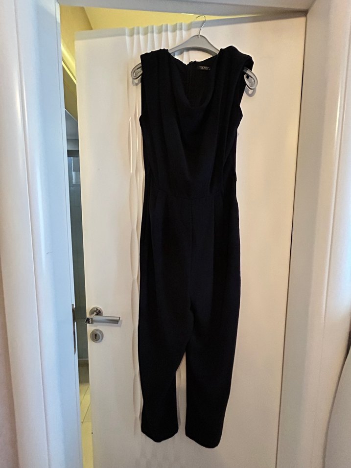 Drapeli Siyah Kadın Uzun Tulum - Görsel 3