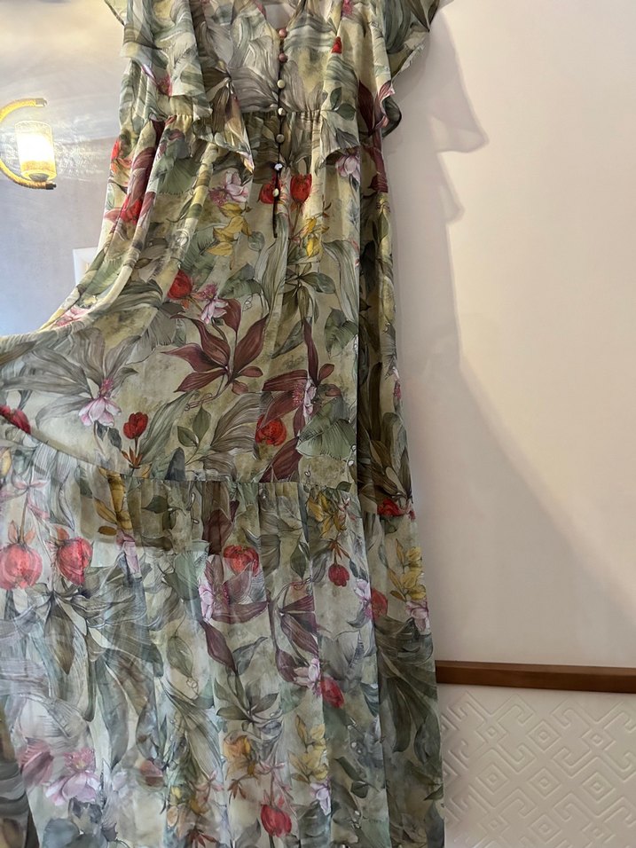 Çiçek Desenli Uzun Bohem Elbise - Görsel 3