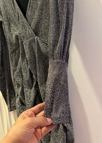 Gri Drapeli Uzun Kollu Abiye Elbise - Görsel 4