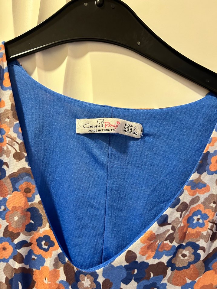 Mavi Çiçekli Volanlı Bohem Mini Elbise - Görsel 5