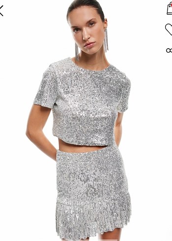 H&M Payetli Parti Mini Bluz - Görsel 4