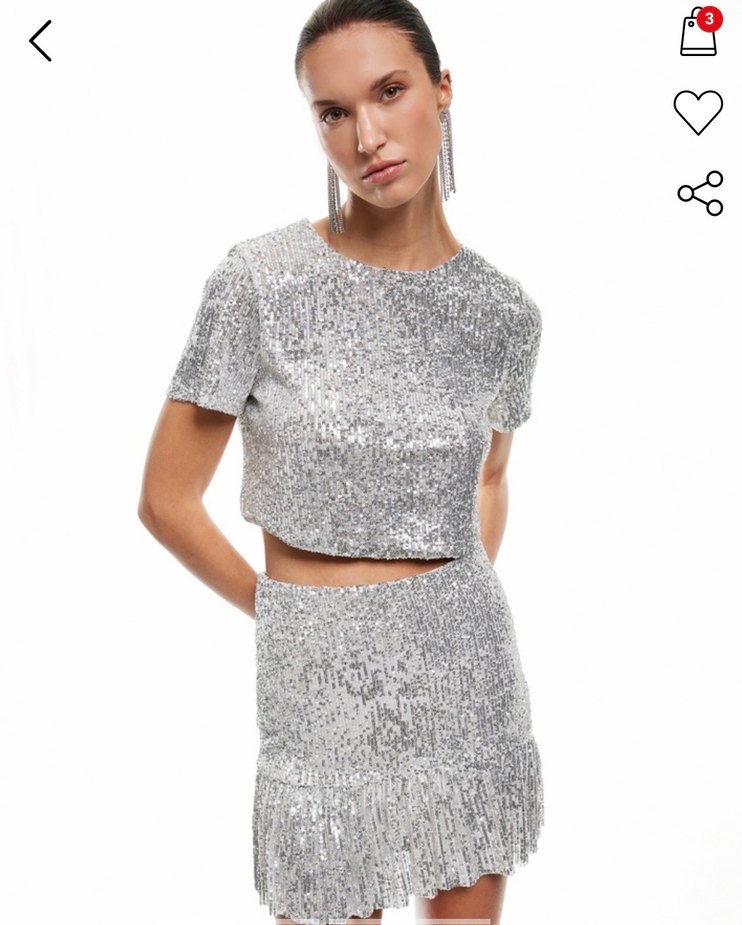 H&M Payetli Parti Mini Bluz - Görsel 4