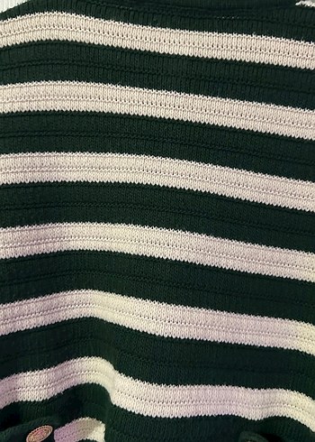 Yeşil-Beyaz Çizgili Örgü Kadın Hırka - Görsel 4