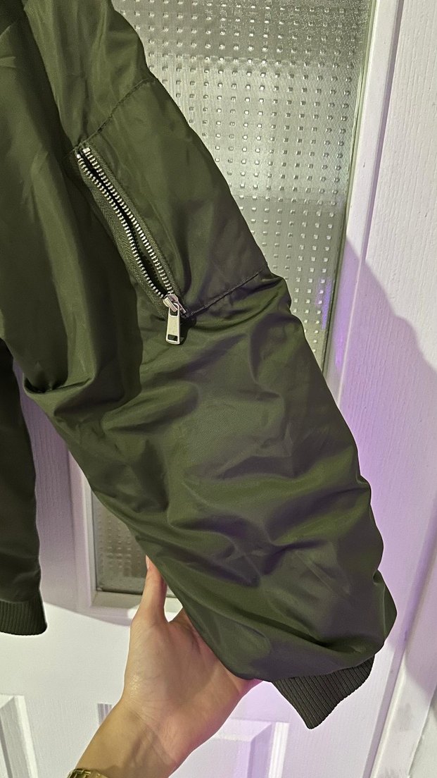 Haki Renkli Fermuarlı Salaş Street Wear Kadın Ceket - Görsel 4