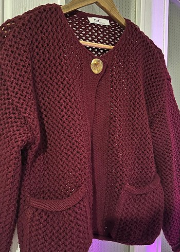 Bordo Örgü Kadın Hırka - Görsel 2