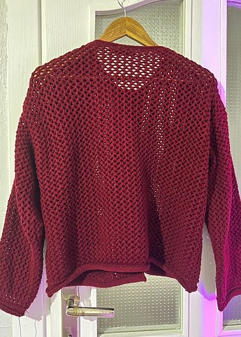 Bordo Örgü Kadın Hırka - Görsel 3