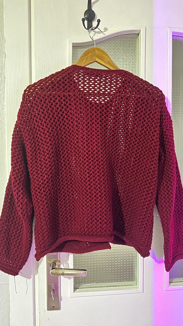 Bordo Örgü Kadın Hırka - Görsel 3