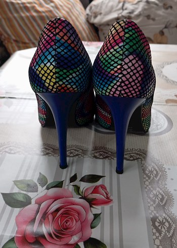 Renkli Yılan Desenli Yüksek Topuklu Kadın Stiletto - Görsel 5