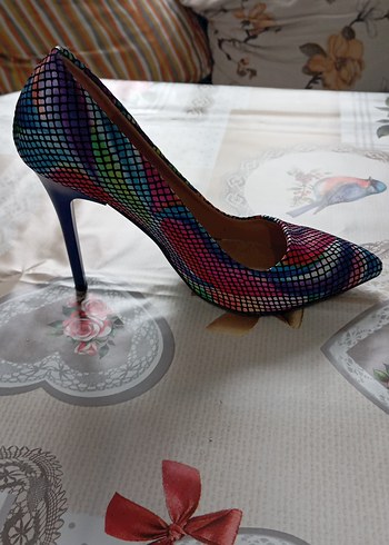 Renkli Yılan Desenli Yüksek Topuklu Kadın Stiletto - Görsel 3