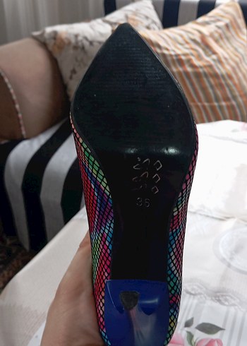 Renkli Yılan Desenli Yüksek Topuklu Kadın Stiletto - Görsel 7