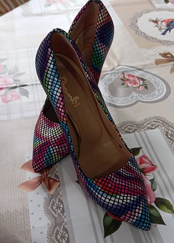 Renkli Yılan Desenli Yüksek Topuklu Kadın Stiletto - Görsel 2