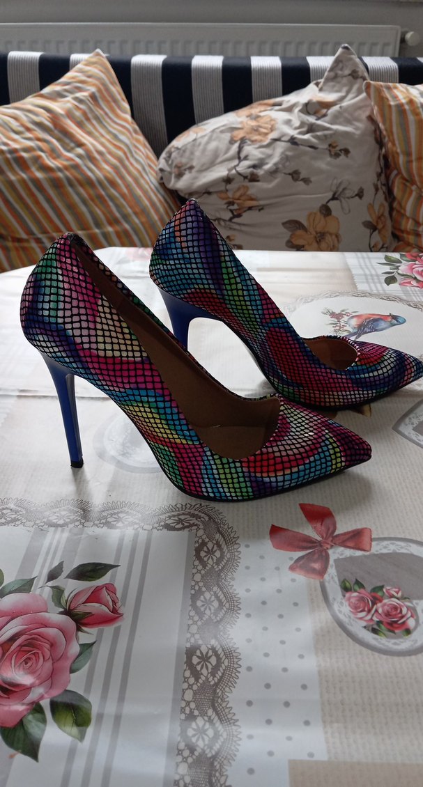 Renkli Yılan Desenli Yüksek Topuklu Kadın Stiletto - Görsel 4