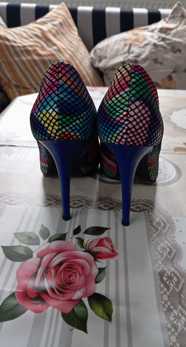 Renkli Yılan Desenli Yüksek Topuklu Kadın Stiletto - Görsel 5