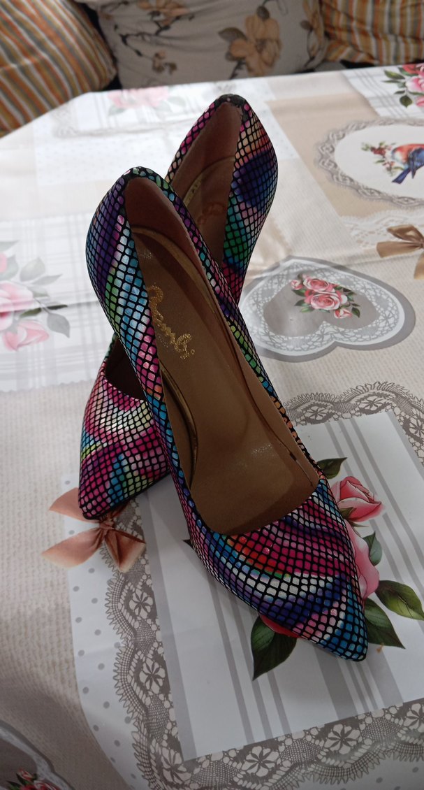 Renkli Yılan Desenli Yüksek Topuklu Kadın Stiletto - Görsel 2