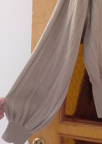 l Beden camel Renk Bej V Yakalı Düğmeli Kadın Hırka