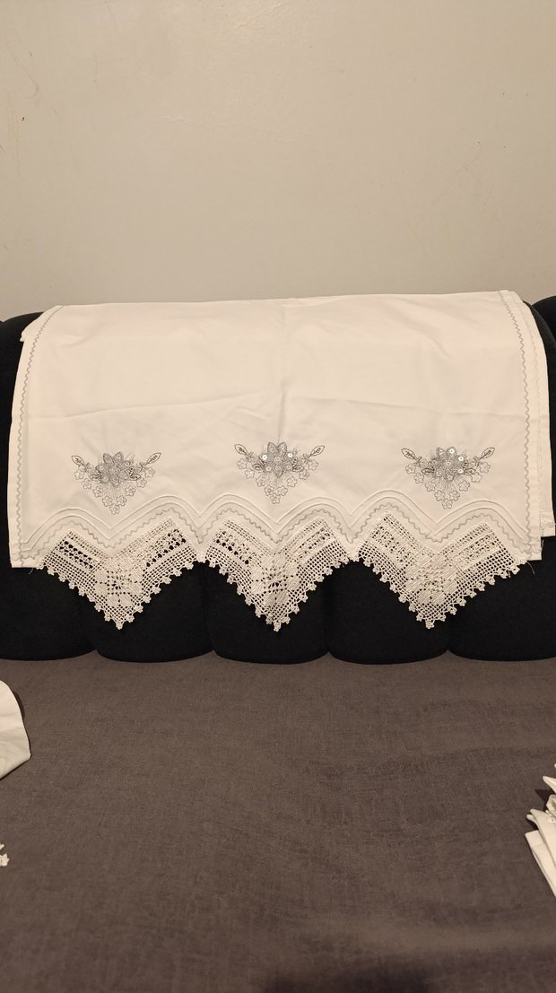 Nakışlı Beyaz Gri Detaylı mutfak takımı - Görsel 3