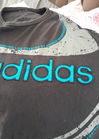 11-12 Yaş Beden Erkek Gri Adidas Baskılı Kısa Kollu Tişört