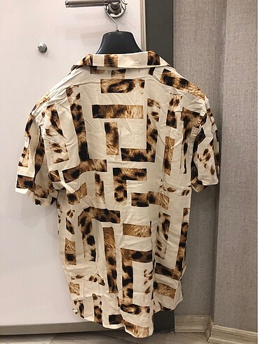 l Beden camel Renk Desenli oversize gömlek