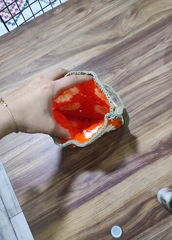 Beden turuncu Renk El Örgüsü Papatya Çanta