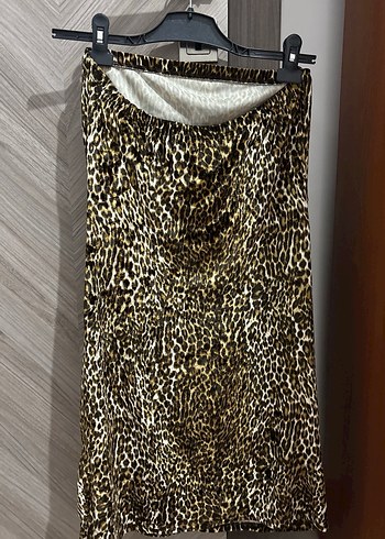 Straplez Leopar Elbise - Görsel 4