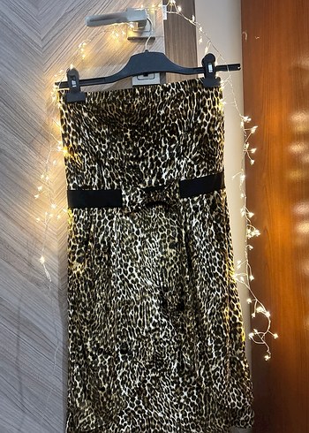 Straplez Leopar Elbise - Görsel 2