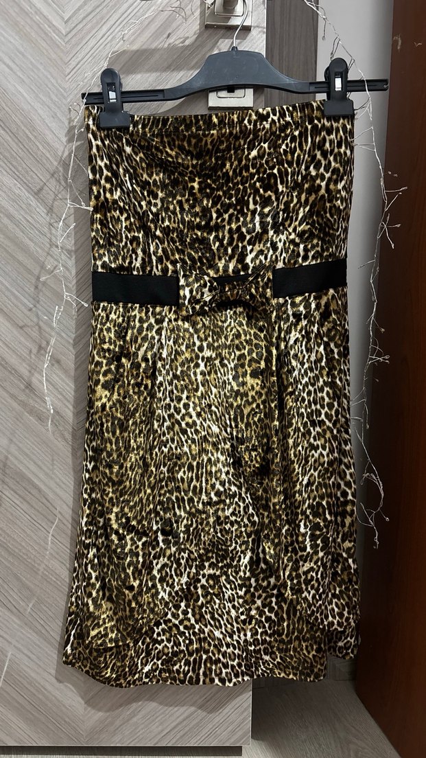 Straplez Leopar Elbise - Görsel 5