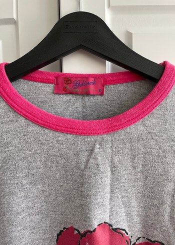 Pembe Gri Baskılı Hamile Triko Tişört - Görsel 2