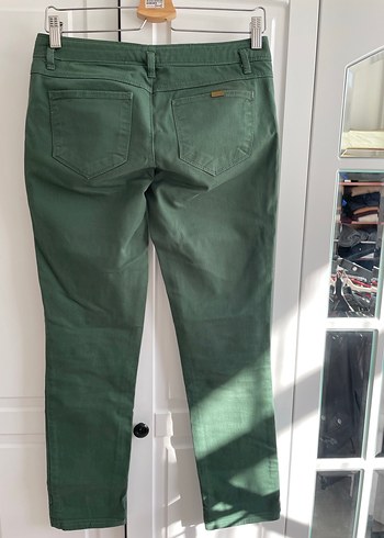 Düğmeli Yeşil Kadın Kumaş Pantolon - Görsel 3