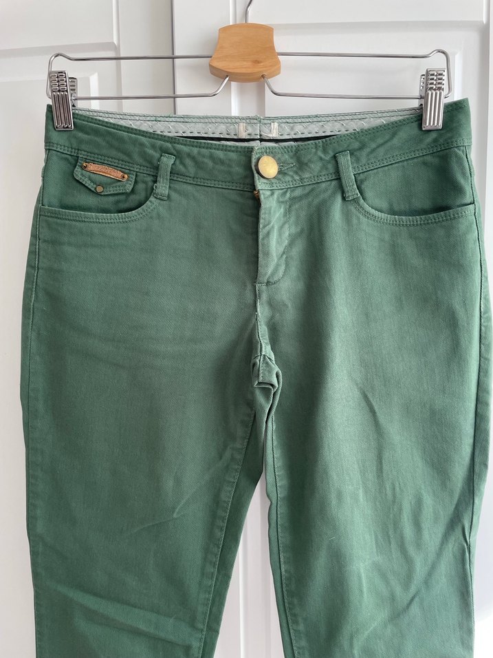 Düğmeli Yeşil Kadın Kumaş Pantolon - Görsel 2