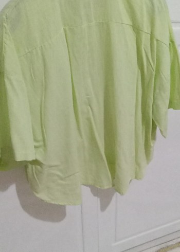 Yeşil Keten Düğmeli Kadın Gömlek - Görsel 4