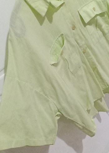 Yeşil Keten Düğmeli Kadın Gömlek - Görsel 3