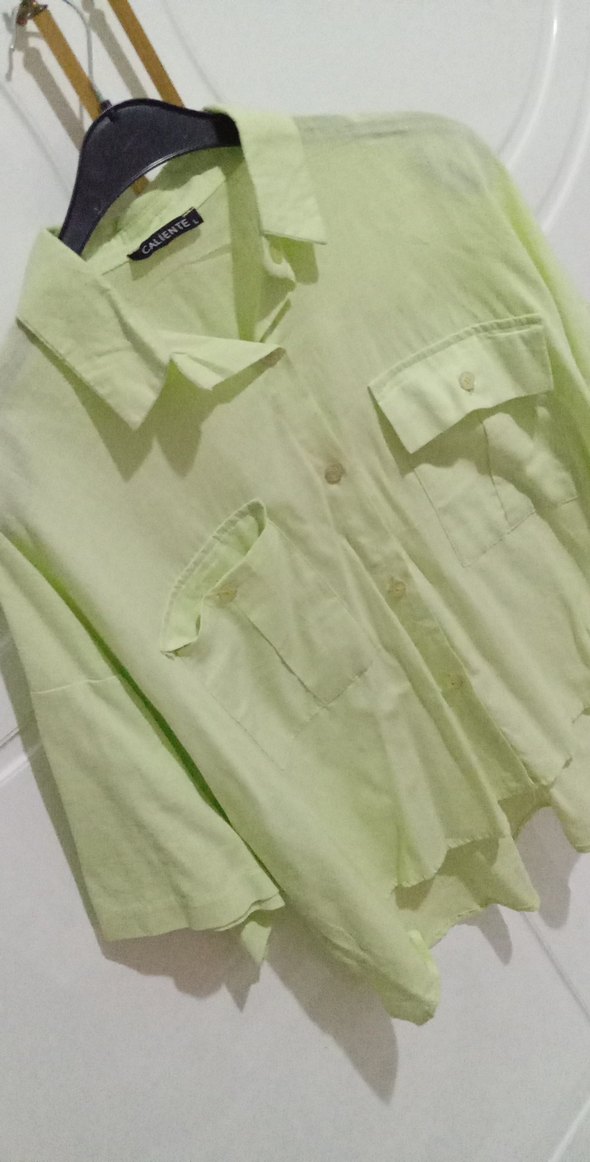 Yeşil Keten Düğmeli Kadın Gömlek - Görsel 2